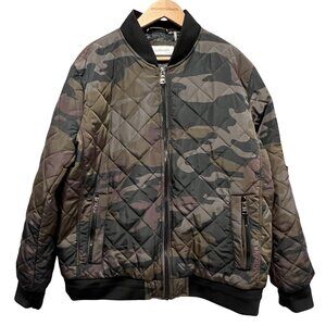Calvin Klein Camo Bomber Jacket, Quilted, Green Black, XL